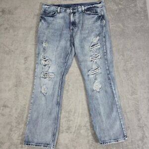 Flypaper Jeans Men's 40x32 Straight‎ Fit Distressed Embroidered Pockets Ripped